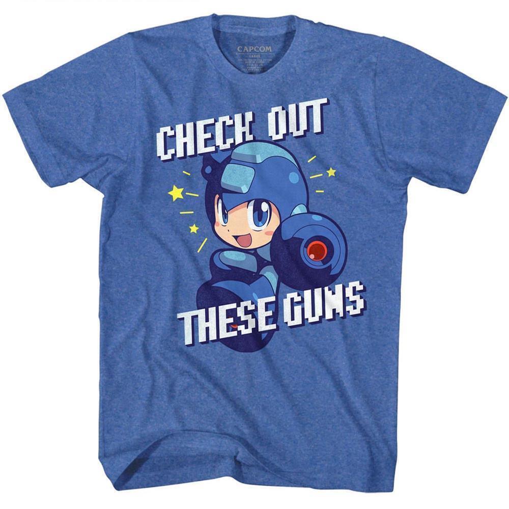 Mega Man Check It Out Royal Heather Adult T Shirt